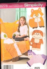 Simplicity 8278 Rag Quilts  Horse, Monkey, Fox  Pattern Uncut