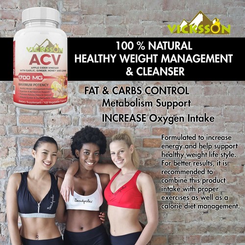 Vicksson Apple Cider Vinegar Pills 1700 mg ACV with Garlic, Ginger, Lemon, 120CT - Picture 10 of 12