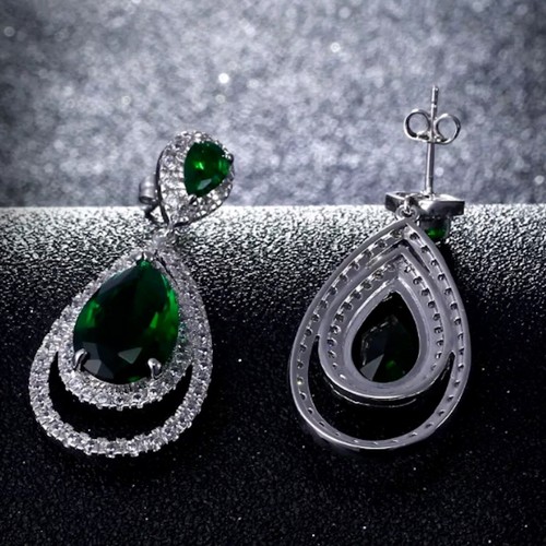 18k White Gold Plated Lab Green Emerald Drop Chandelier Earrings Christmas Gift - Picture 3 of 18