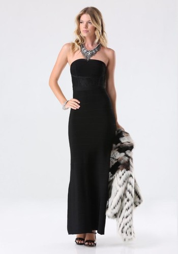 BEBE EVELINA SCHWARZ BANDAGE TRÄGERLOSES MAXIKLEID KLEID NEU NEU MIT ETIKETT SMALL S - Bild 2 von 5