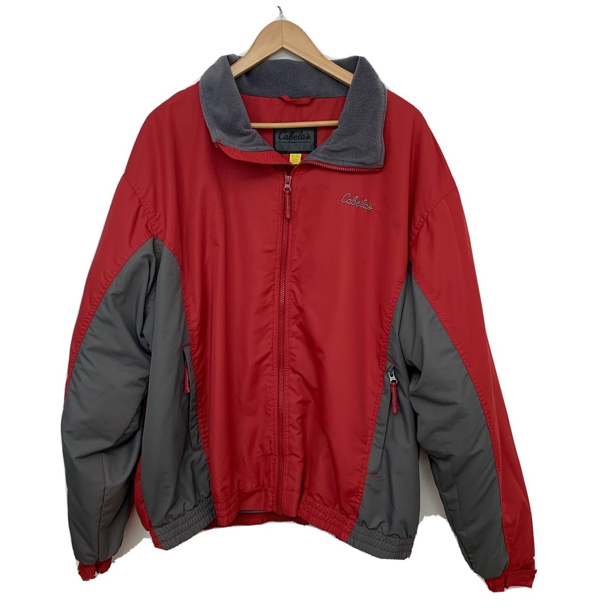 Cabelas Jacket Men 2X Tall Full Zip Fleece Parka Red Gray