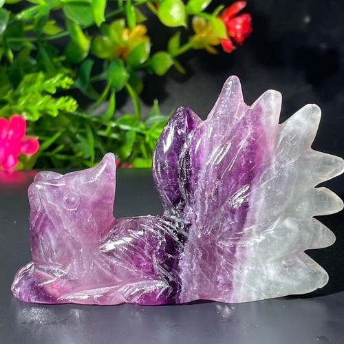 109G Natural Colour Fluorite Handcarved Nine-tailed fox Crystal Specimen - Picture 6 of 15
