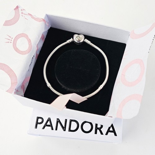 Authentic Pandora Moments Heart Clasp Snake Chain Bracelet 7.5" Valentine's Day - Picture 15 of 23
