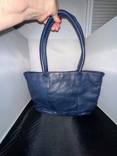 APC Large Handbag Navy Blue Leather Purse Shoulder Handbag Leather Vintage - Picture 4 of 6