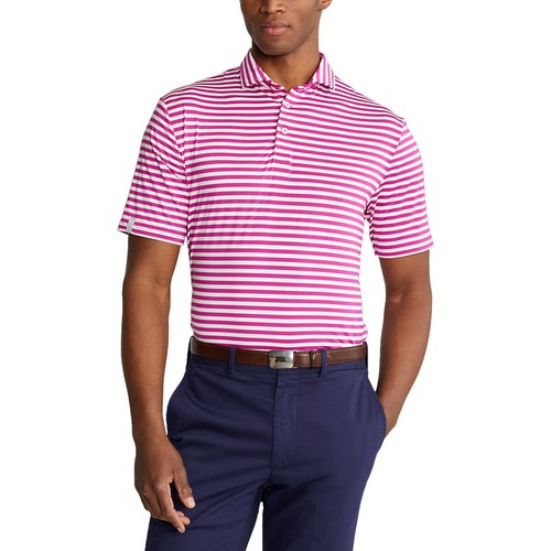 RLX Ralph Lauren Featherweight Pencil Stripe Vivid Pink Mens Golf Polo - Picture 1 of 3