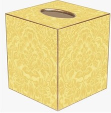 MARYE-KELLEY, BUTTERCUP YELLOW DAMASK CUBED TISSUE BOX COVER, 5", NEW