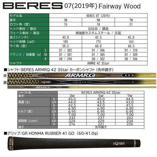 HONMA BERES 07 Fairway Wood 3W 15 ARMRQ 42 3S 3Star Graphite Shaft Flex R 2019 - Picture 8 of 8