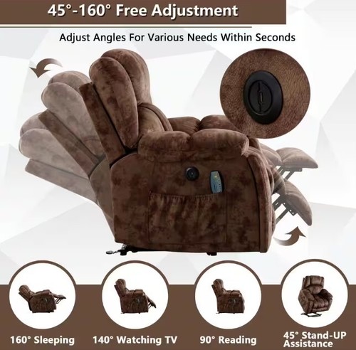 Bestier 40.6" W Brown Oversize Power Lift Recliner Chair Massage and Heating - Picture 3 of 10