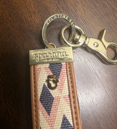 Schlüsselanhänger Spartina 449 marineblau pink & elfenbeinfarben Diamant Grab-N-Go goldfarbene Hardware - Bild 4 von 4