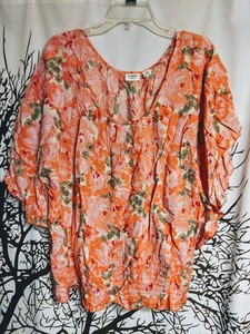 Cato-Brand-Coral-Floral-Print-Blouse-Women-039-s-Plus-Size-26-28-W