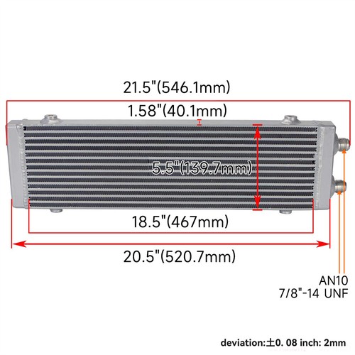 Dual Pass Bar & Plate Oil Cooler Core 18.5"x5.5"x1.58" 10AN Inlet Outlet Silver - Picture 5 of 9