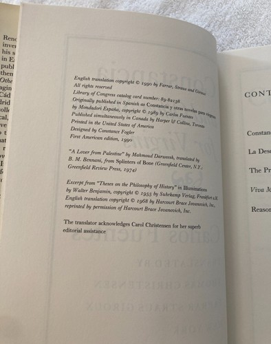 CARLOS FUENTES SIGNED 1ST EDITION CONSTANCIA AND OTHER STORIES 1990 - Imagen 3 de 7