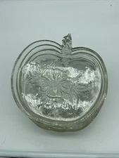 Hazel Atlas Apple Plates - Set of 6 - Clear Glass Flower Embossed w/Stem EUC