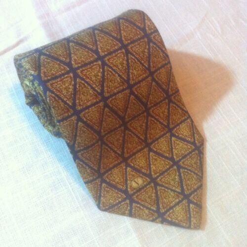Corbata de cuello de seda VALENTINO hecha en Italia triángulos de oro azul excelente italiano 6315 NUEVA - Imagen 2 de 10