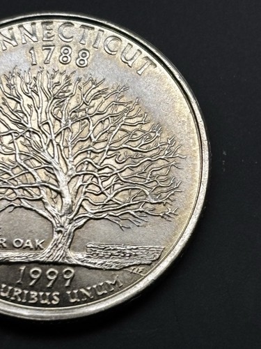 1999 P Connecticut State Quarter Error: Double Die Obverse/Die Crack/Gold Toning - Picture 9 of 12