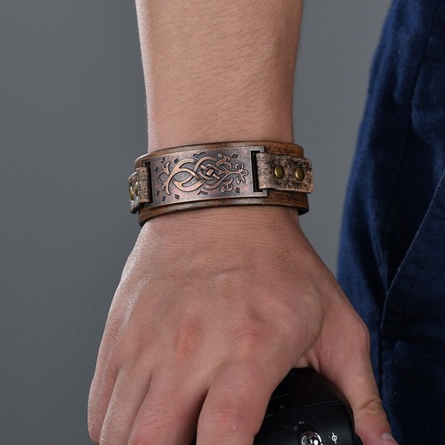 Mens Vintage Wrap Leather Wristband Bracelet Cuff Charm Bangle Gift Jewelry - Picture 3 of 6