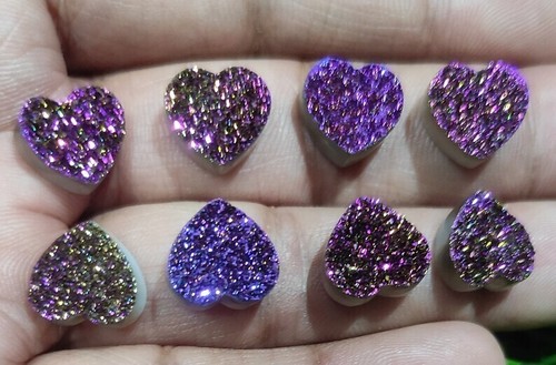 Natural Heart Indian Titanium Agate Druzy Quartz Loose Artisan Drusy Gemstone - Picture 5 of 9