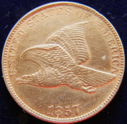 1857 FLYING EAGLE CENT DOUBLED DIE FS-101, ANACS AU55 MASSIVE REVERSE LAMINATION - Picture 2 of 6
