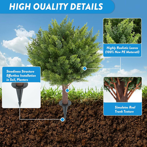 Artificial Cedar Shrub Ball Trees Two 15.8Inch with Ground Spikes, Can Be Plante - Picture 6 of 12