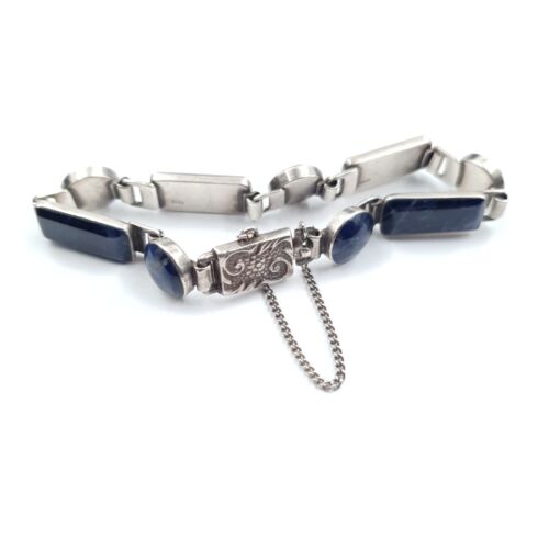 Pulsera Panel Sodalita Azul Plata de Ley Sello Dublín Imp Plata Irlandesa - Imagen 6 de 11