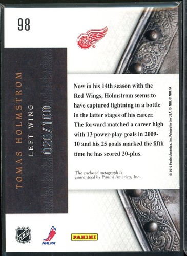 2010-11 Crown Royale Scratching The Surface Signatures #98 Tomas Holmstrom /100 - Imagen 2 de 2