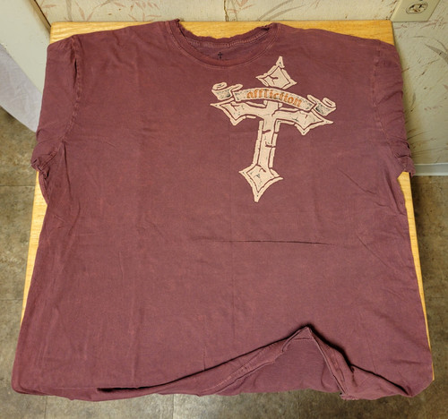 Affliction Destruction Live Fast Men's Skull Wings Biker T Shirt Burgundy Sz 2XL