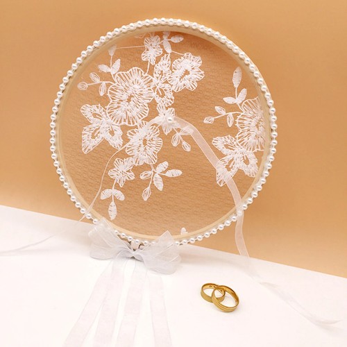 Ring Pillows Holders White Wood Lace Round Cushion Bearer Engagement Photo Props - Picture 2 of 26