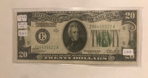 1928-B Richmond Virginia, Va, $20. Federal reserve note, Pretty XF/ AU, scarce !
