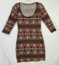 Tyche Women's Bodycon Knit Dress SMALL Aztec 3/4 Sleeve Short #20M
