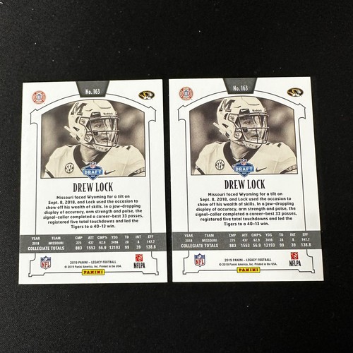 2019 Panini Legacy Rookies Drew Lock RC #163 2x Lot - Rookie Seahawks - Foto 3 di 3