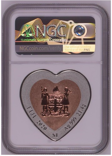 NGC MS70 Fiji $1 2020 21.4g Silver Coin - Celebrating Love - Rakkaus-Heart Shape - Picture 2 of 2