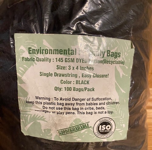 NEW Environmental- Biodegradable 3"x4" Drawstring bags- Black- 100 count Classic - Picture 7 of 10