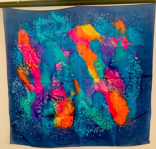 Hand Painted Silk Scarf Signed Gayannée Paris Vibrant Abstract Hand Rolled R3O6 - Picture 1 of 4