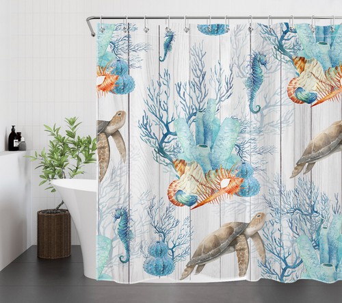 Sommer Ozean Motiv Muschel Meeresschildkröte Duschvorhang Badezimmer Accessoires Set - Bild 38 von 59