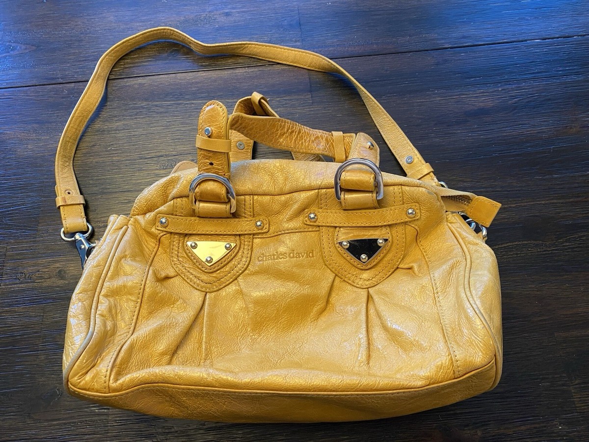 Charles David Yellow Hobo Handbag Tote Designer's Purse with Gold