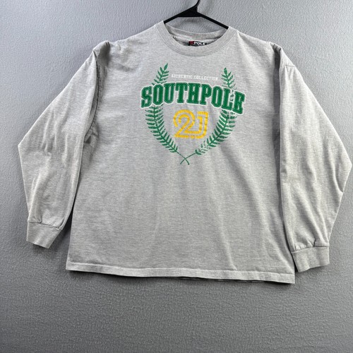 Vintage Southpole Shirt Mens Large Gray Long Sleeve Tee Y2K Cropped Boxy Fit - Picture 2 of 9
