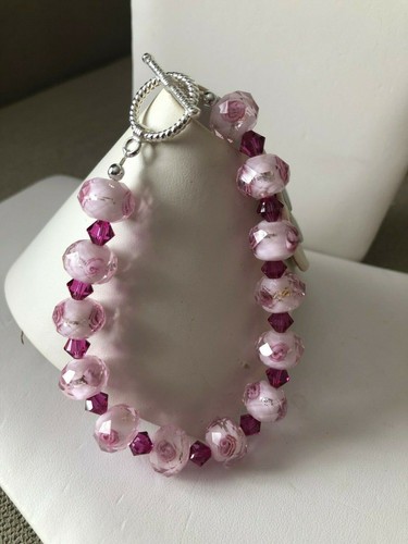 Pulsera Victorian Look rosa CUENTAS DE VIDRIO con acentos de cristal/rosa rosa - Imagen 3 de 3