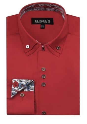 Men's Dress Shirt, Double Layered Collar, Square Button Design Georg Style# A610 - Picture 5 of 17