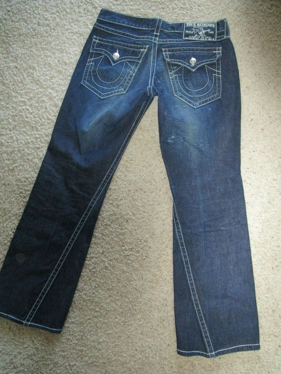 Men's TRUE RELIGION Jeans BILLY BIG T Dark Blue Wash White Men's TRUE RELIGION Jeans BILLY BIG T Dark Blue Wash White