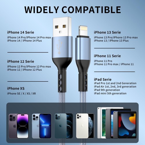 iPhone Charger 3pack 10FT Apple MFi Certified Nylon Braided Lightning Cable F... - Picture 7 of 7