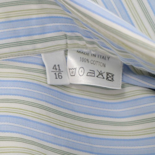 Ermenegildo Zegna Dress Shirt Mens 41/16 Stripe Blue Green 100% Cotton Italy - Picture 4 of 6