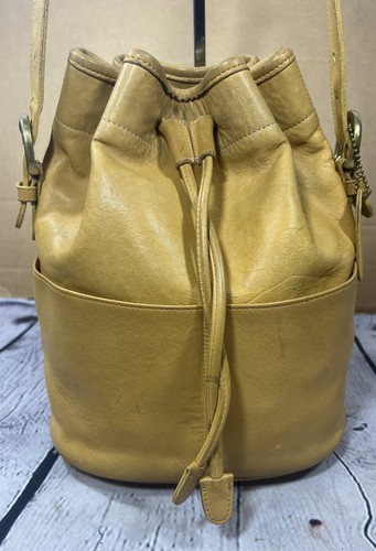 Vintage COACH 4151 Thompson Drawstring Bucket Bag Chamois Yellow Leather RARE