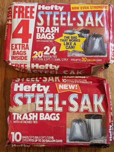 Vintage NOS Hefty Steel-Sak Trash Garbage Bags 30 Gallon Gray Bags 2 Ply  - Bild 1 von 7