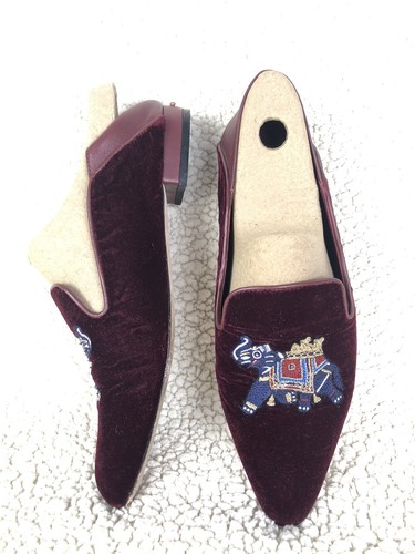 Camilla Velvet Slipper W/ Folded Leather Heel 39/ 8.5 Burgundy 26.5cm Flats EUC - Picture 4 of 21