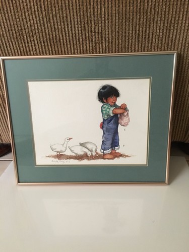 Linda Avey Framed - Girls Doing Hair - Watercolor/Mixed Media-Orig '84