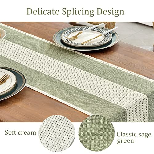 Linen Table Runner, Farmhouse Macrame Table Runners 48 13"×48" Sage Green - Foto 3 di 7