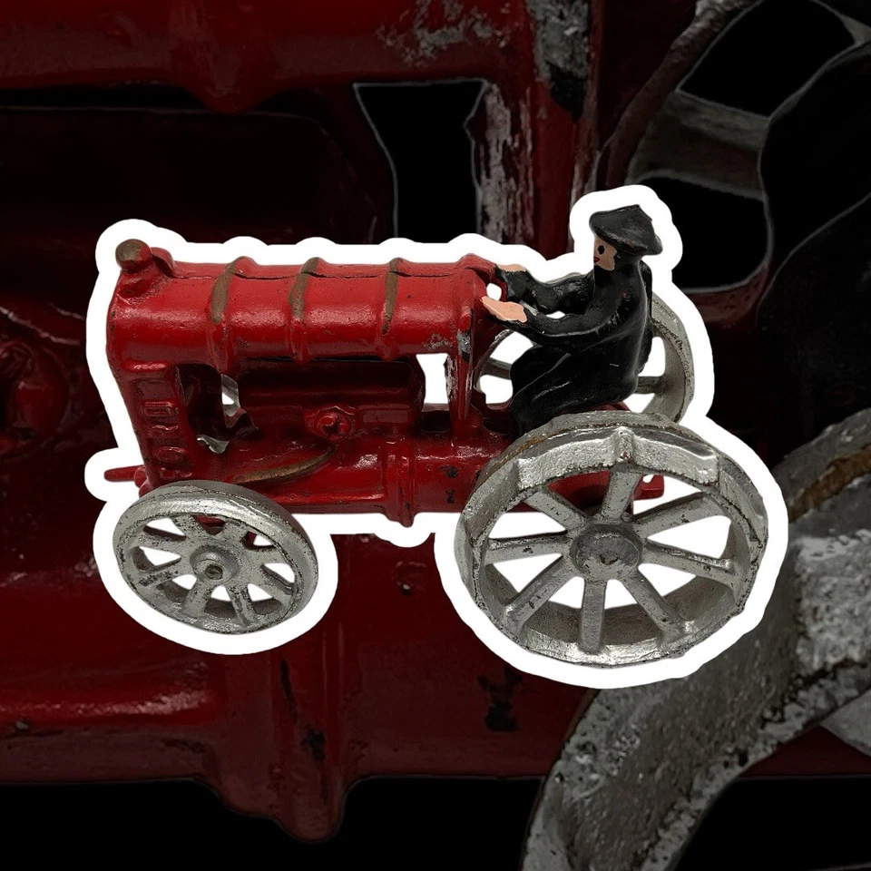 Tractor de hierro fundido rojo ruedas plateadas con conductor vintage retro coleccionable Foto 4 de 4