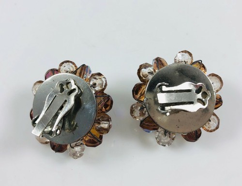 Pendientes Vintage Cristal Marrón Aurora Boreal Iridiscente Facetado Vidrio Cuentas - Imagen 3 de 3