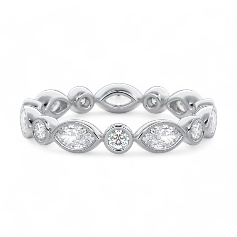 Diamond Women Wedding Eternity Band Marquise Lab Grown 1.00 Carat 14k White Gold - Image 3 of 4