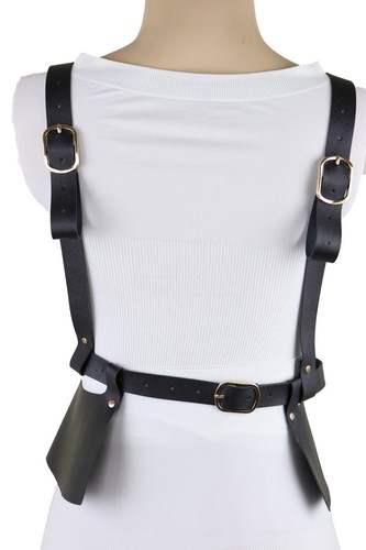 Women Black Faux Leather Steampunk Fashion Side Hip Detail Belt Suspender XS S - Picture 5 of 12